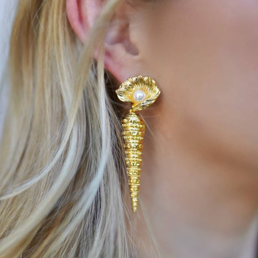 Design Ocean Series Pearl Shell Snail Earrings
