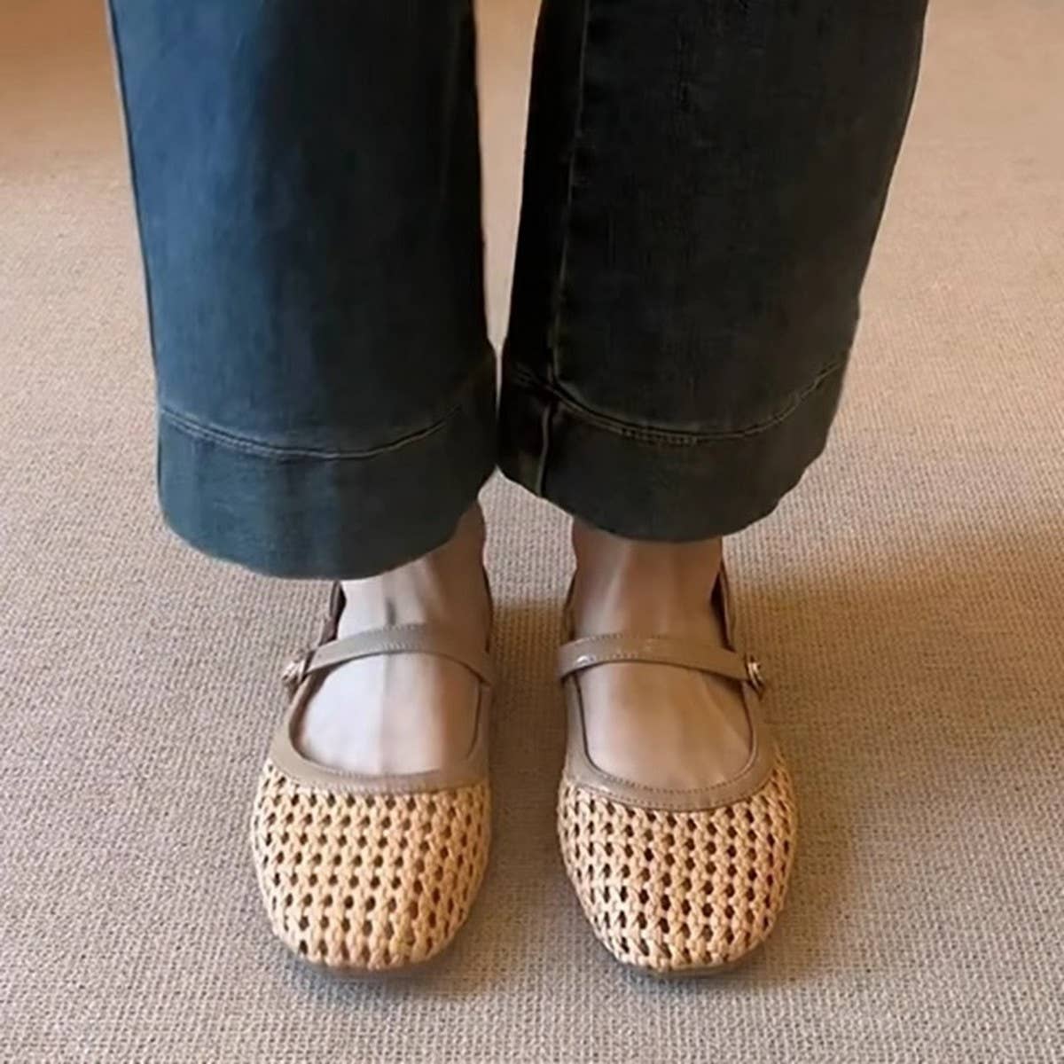 Soft Leather Woven Mary Jane Flat Sandals_CWSHF0153