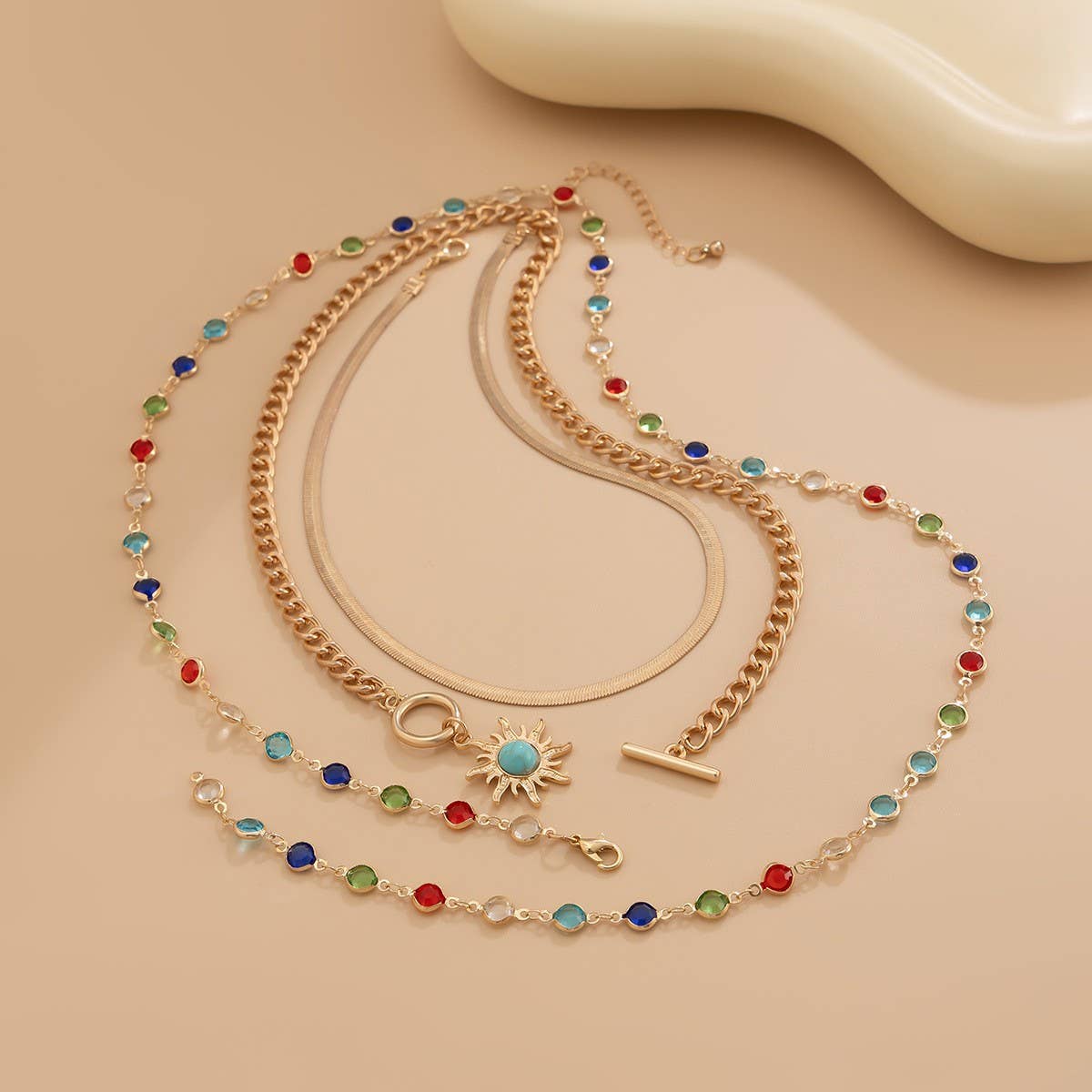 SUNFLOWER COLORED CRYSTAL CHAIN NECKLACE