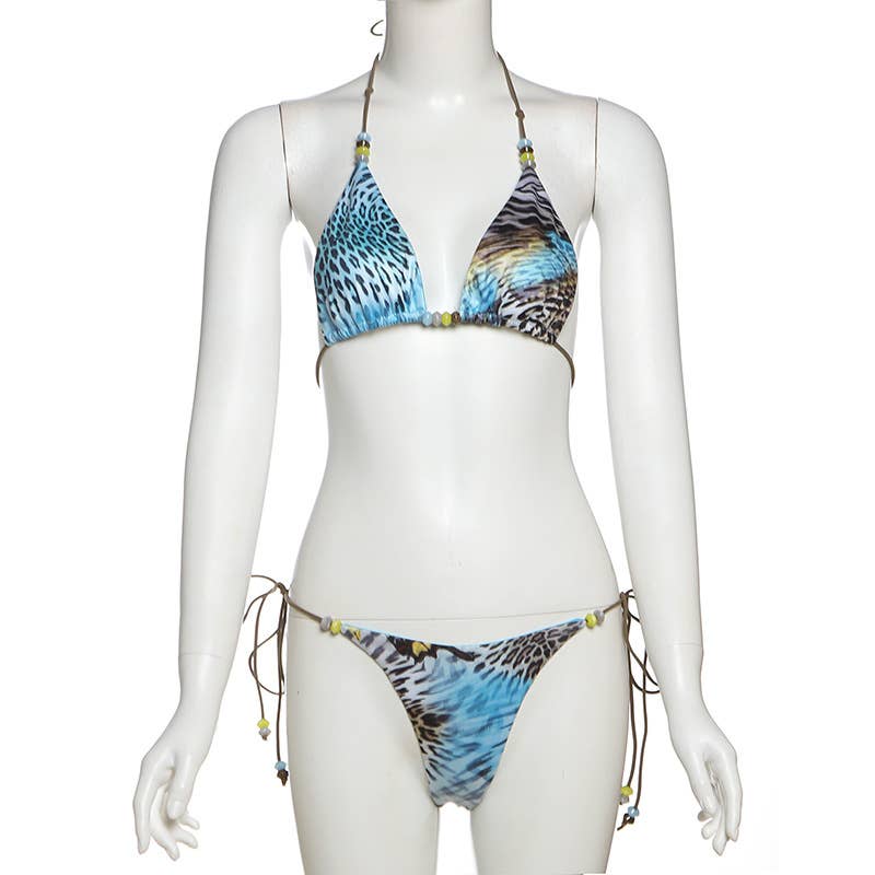 Trendy Sexy Printed Tie Bikini Three-Piece Set