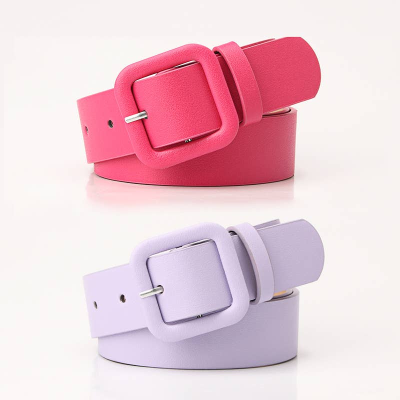 Square-buckle candy-colored versatile belt