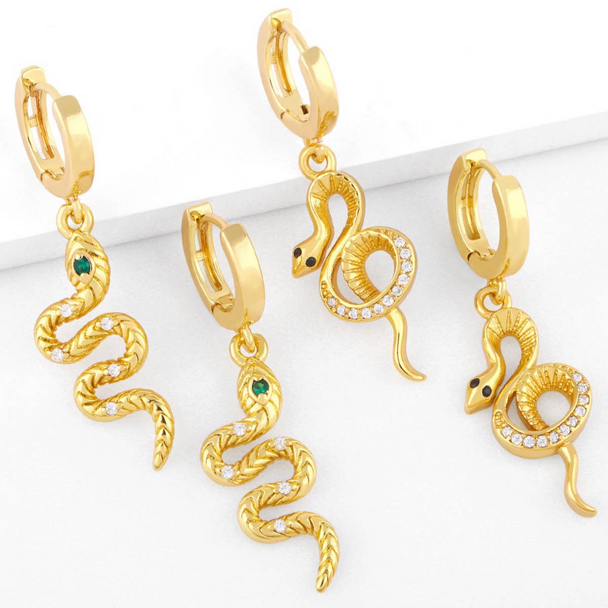 INLAID ZIRCON SNAKE SHAPED PENDANT EARRINGS