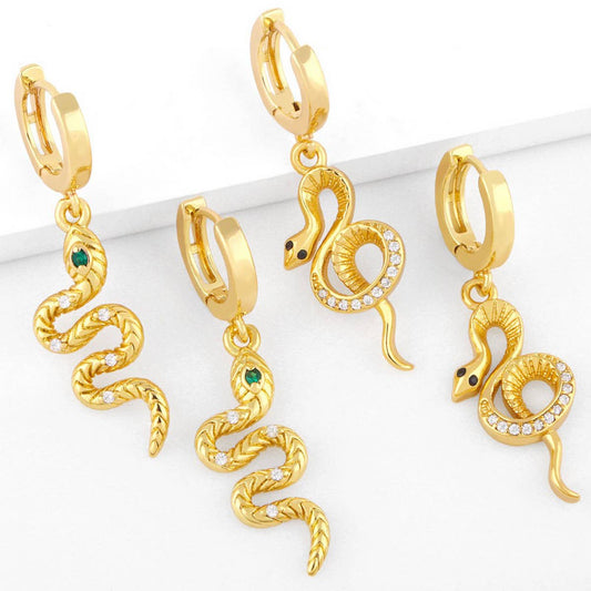 INLAID ZIRCON SNAKE SHAPED PENDANT EARRINGS