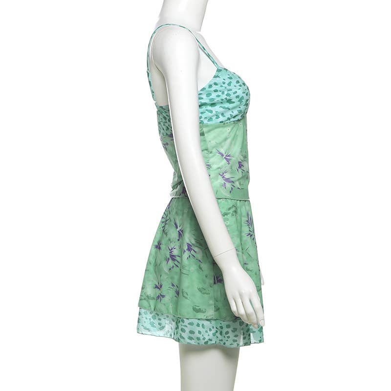 Sexy Printed Crop Cami and High Waist Skirt Set