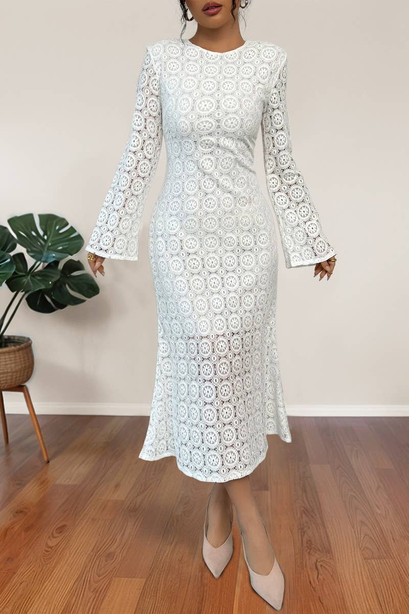 CWDMD6293_LACE FITTED LONG SLEEVE MERMAID DRESS