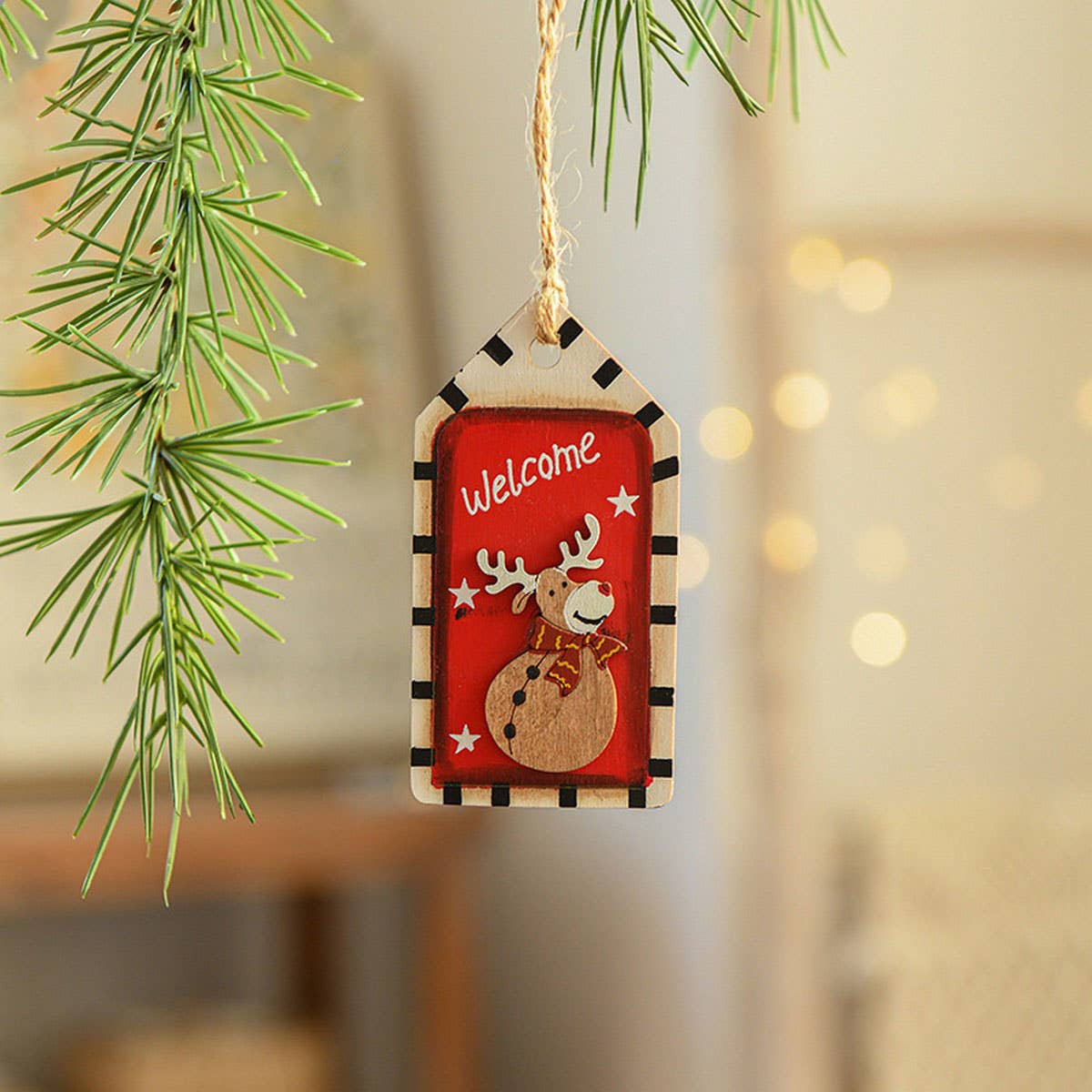 Wooden Xmas Ornaments Santa Snowman Tree Decor_CWMM9671