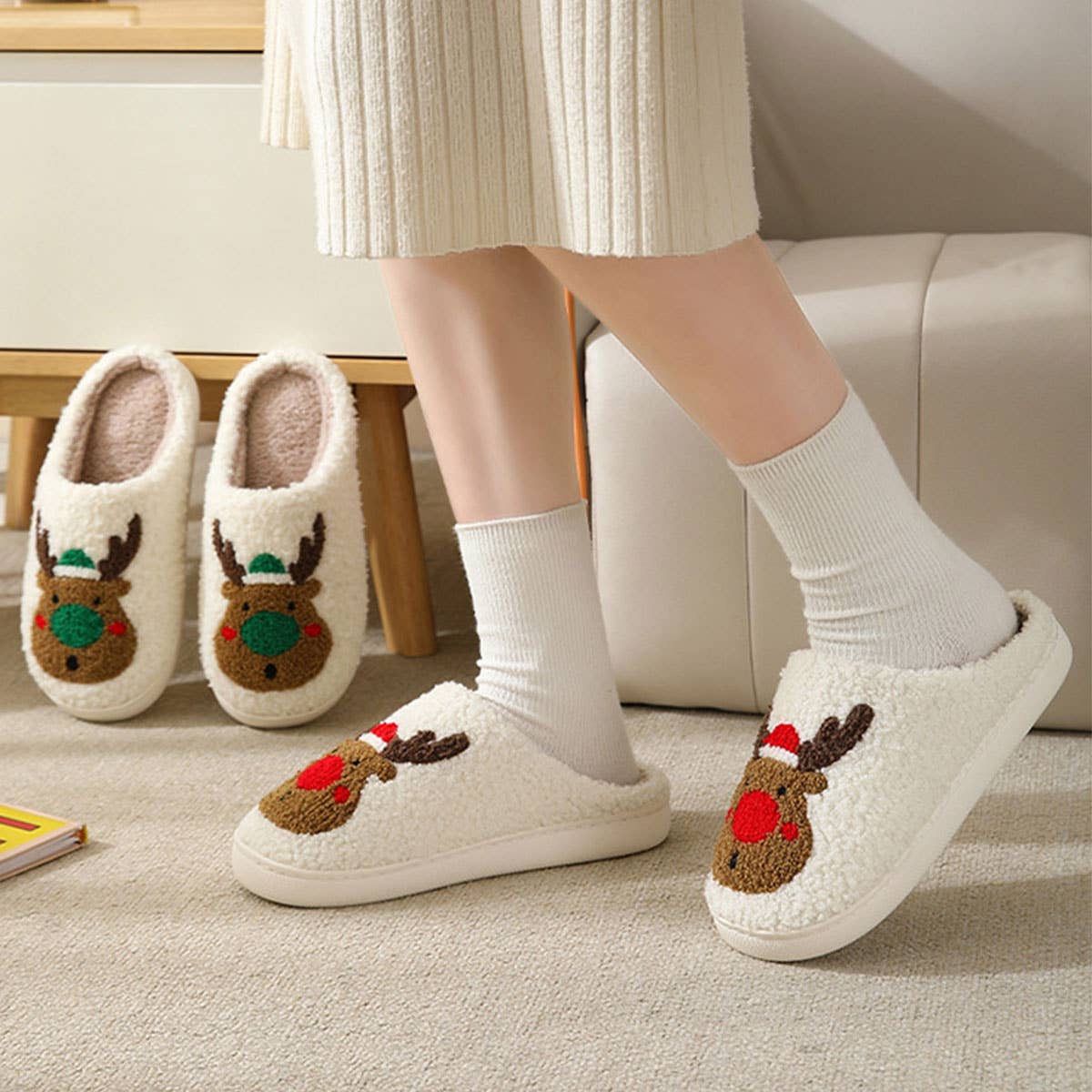 CHRISTMAS ELK NON-SLIP COTTON SLIPPERS