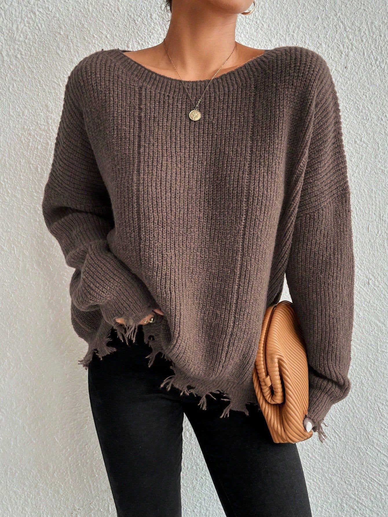 Solid color round neck hole loose sweater