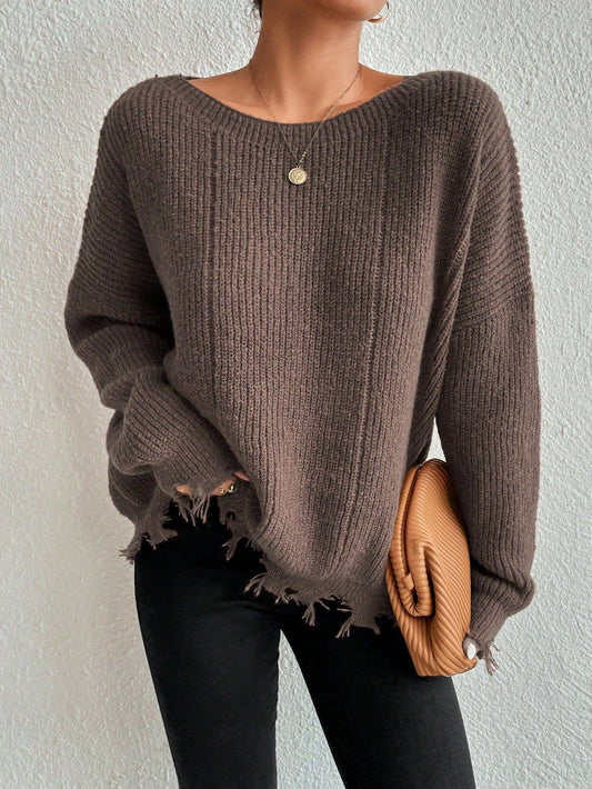 Solid color round neck hole loose sweater