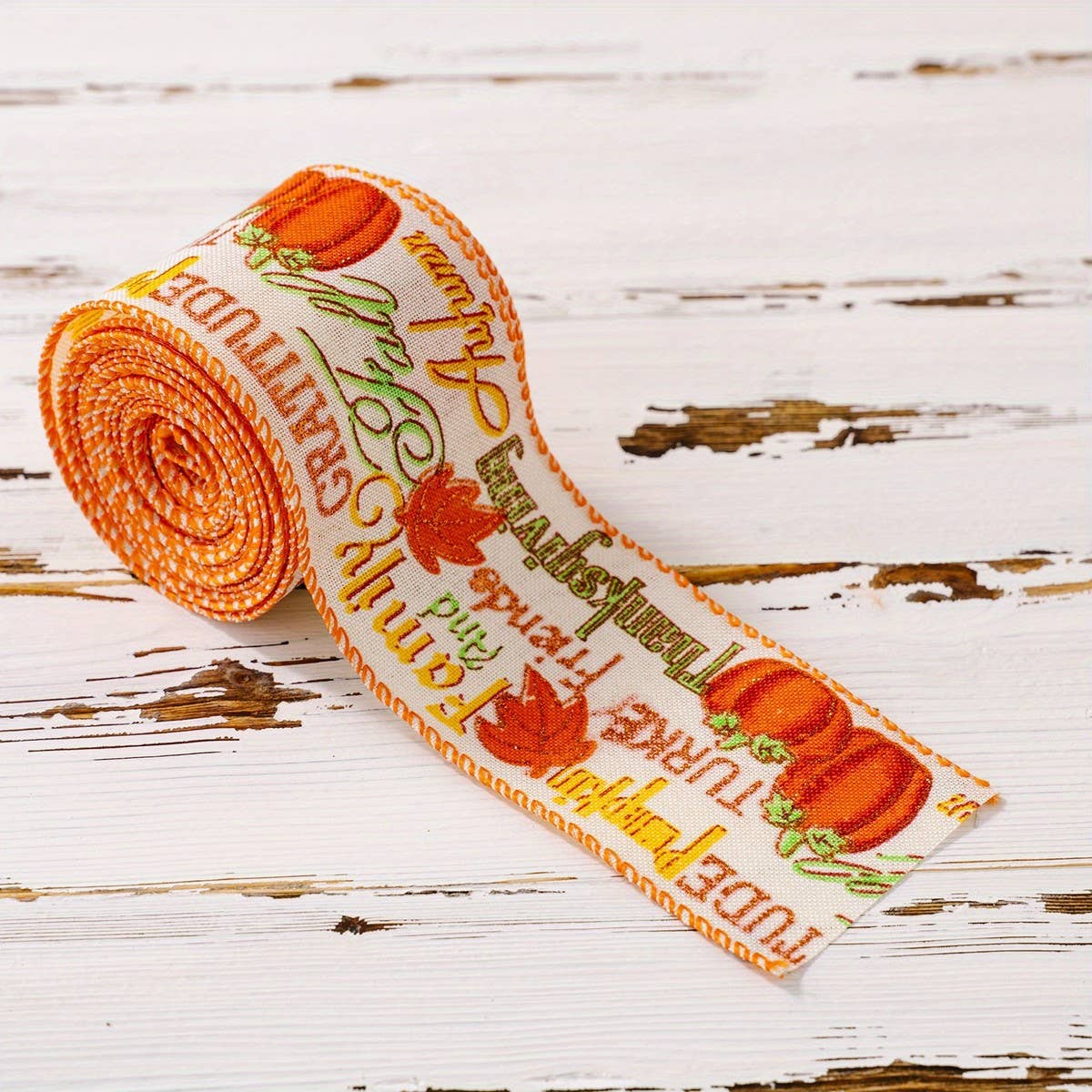 CWMM10206_THANKSGIVING RIBBON SET PUMPKIN PLAID FARMHOUSE