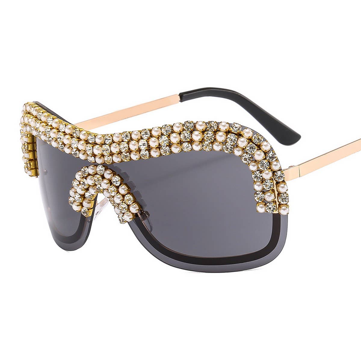 COOL ONE-PIECE METAL-RIM PUNK DIAMOND SUNGLASSES