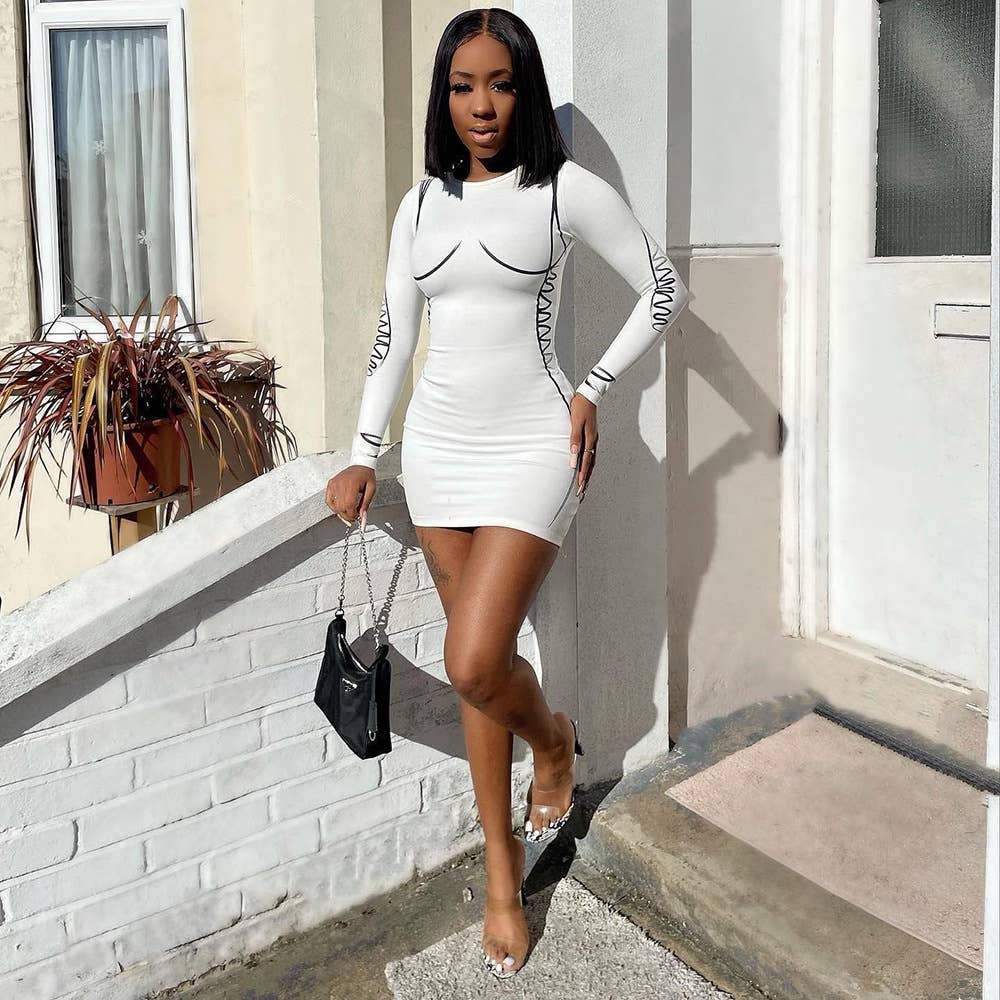 Abstract printed short hip-hugging dress