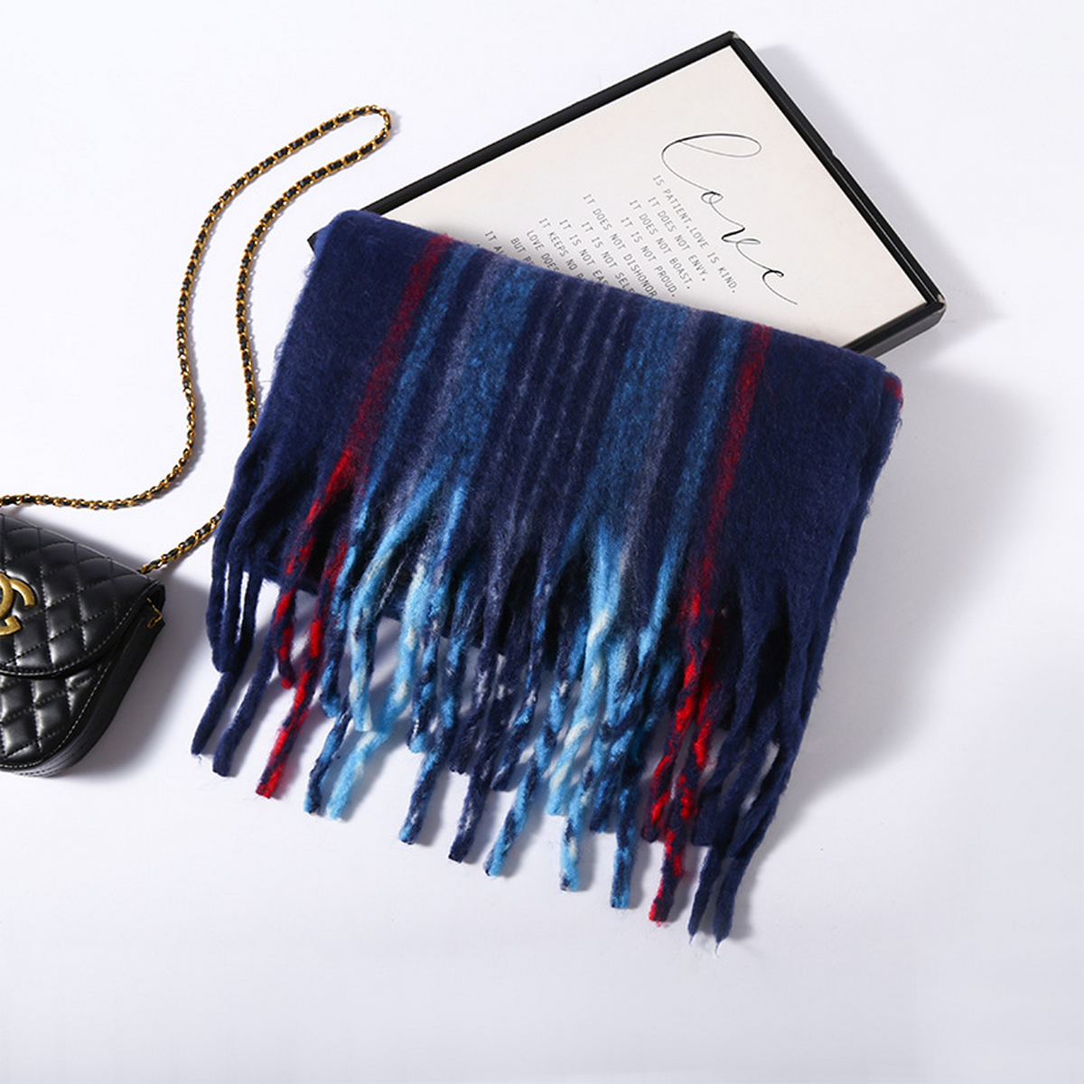 Korean Striped Brushed Winter Scarf for Women