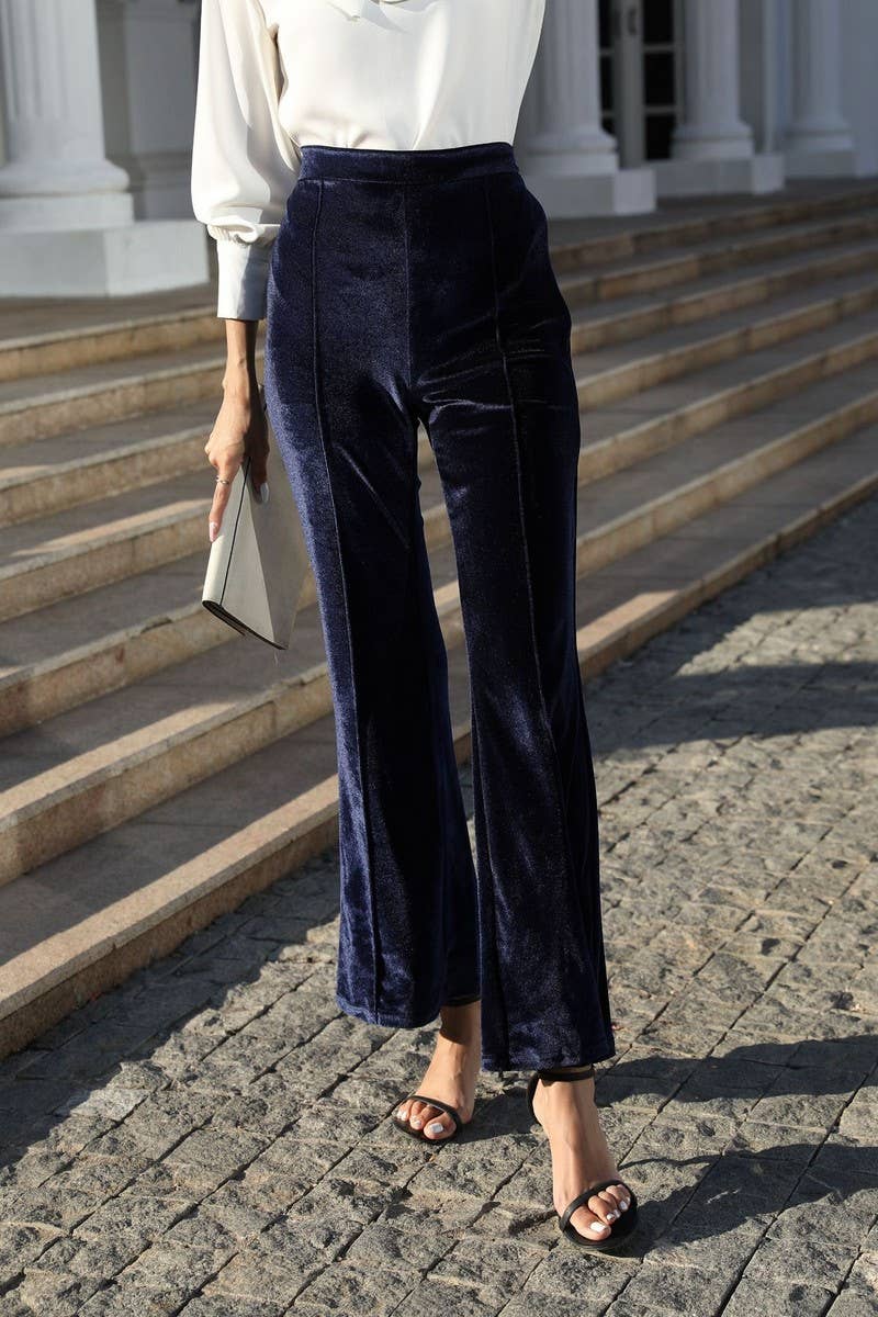 High-waisted casual pants in golden velvet