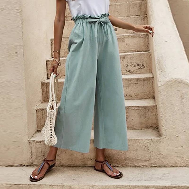 Solid color baggy nine-minute wide-leg pants