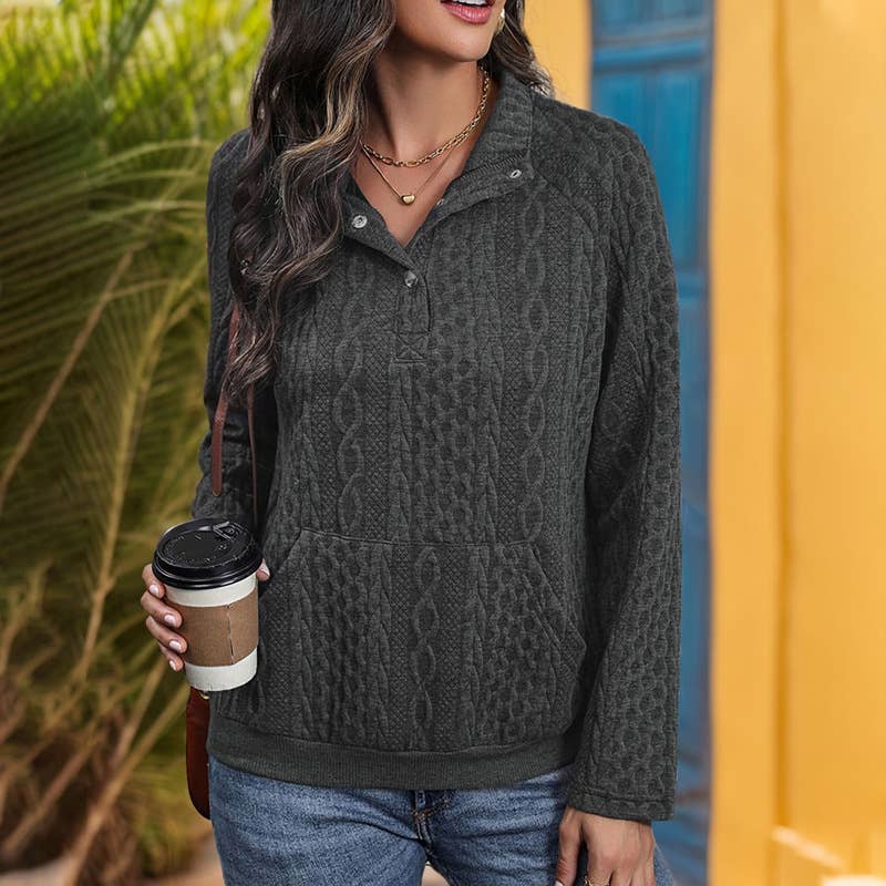 TEXTURED LONG SLEEVE SOLID COLOR HOODIE