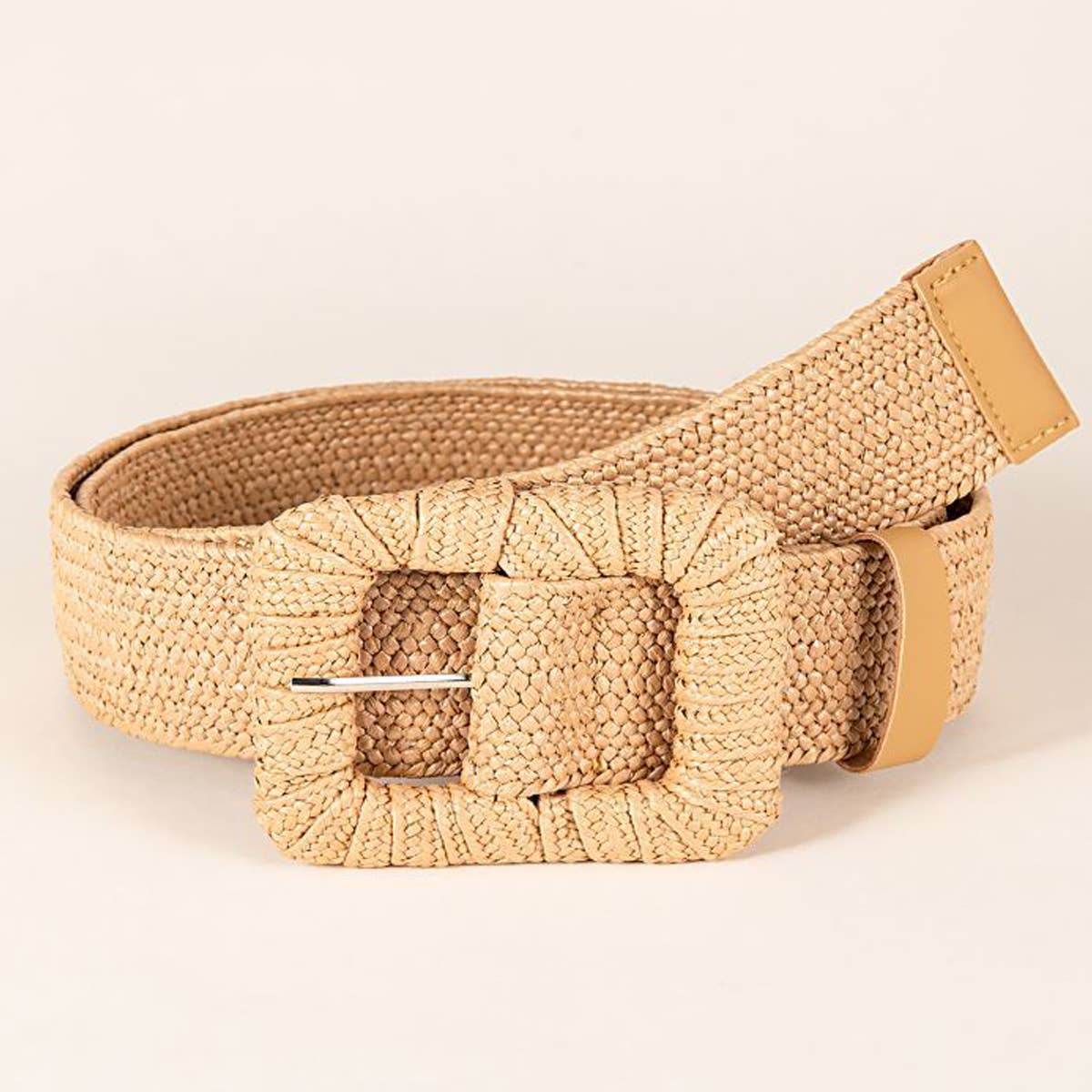 WOVEN SQUARE BUCKLE ELASTIC WAISTBAND_CWABE0438