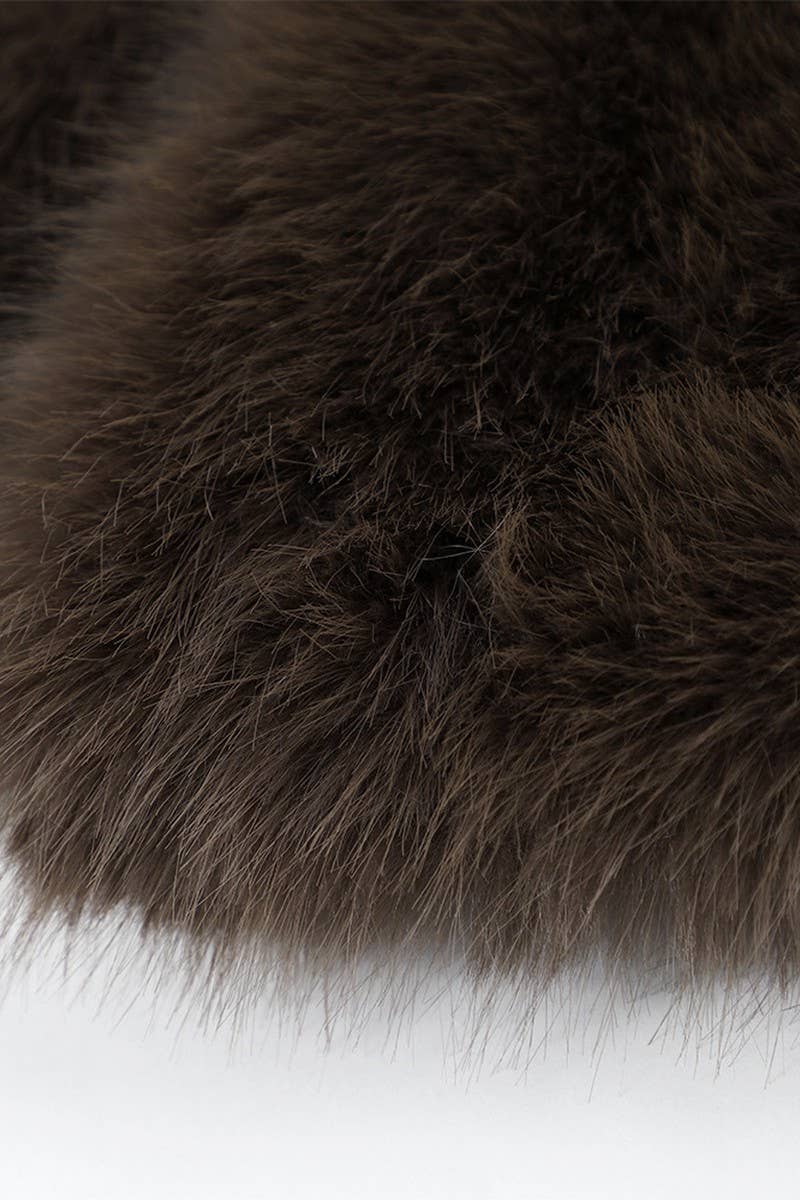 CWOCO0966_BROWN LAPEL PLUSH LOOSE FUR COAT