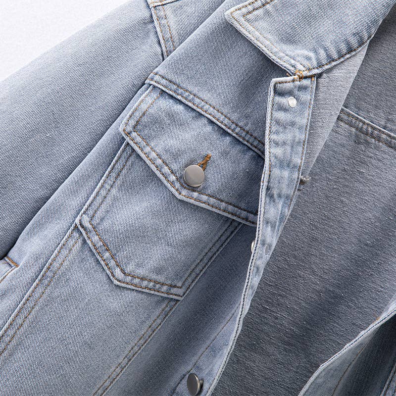 STEREOSCOPIC STYLE WASH DENIM COAT WITH LAPEL