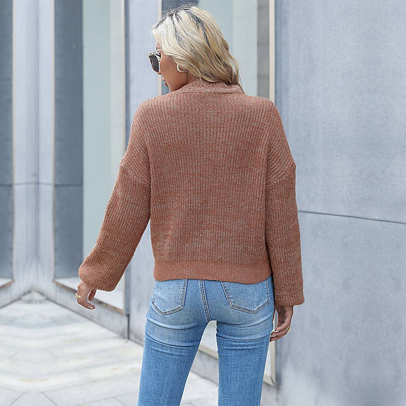 SOLID COLOR PULLOVER LAPEL LOOSE SLOUCHY SWEATER