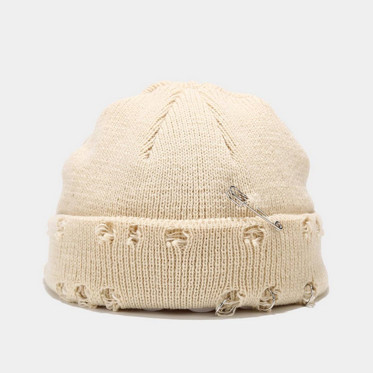 CWAH3168_NEW STYLE IRON RING PIN HOLE WOOL KNITTED HAT