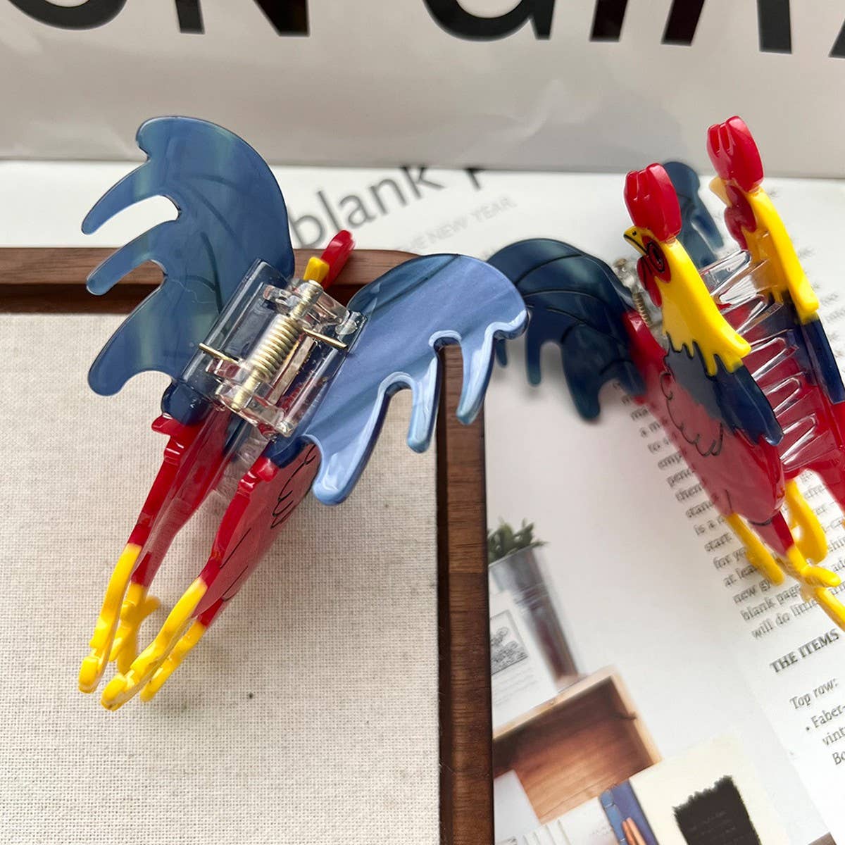 Rooster Acetate Shark Hair Claw Clip for Women