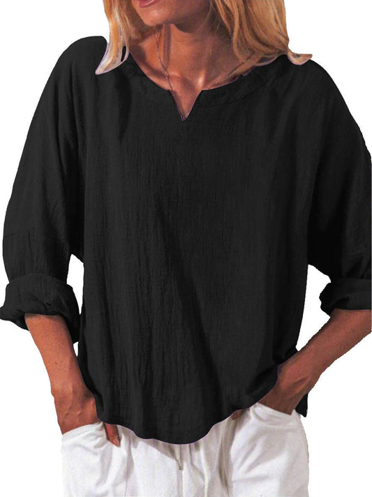 FASHION CASUAL COTTON LOOSE V-NECK SHIRT