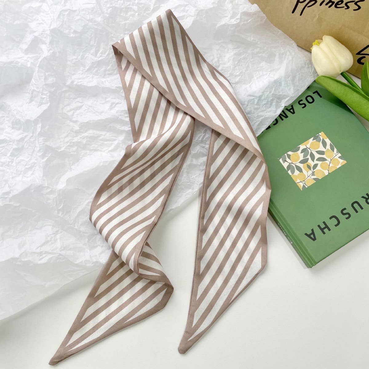 Neutral Long Twilly Scarf ? Hair Tie & Neck Ribbon