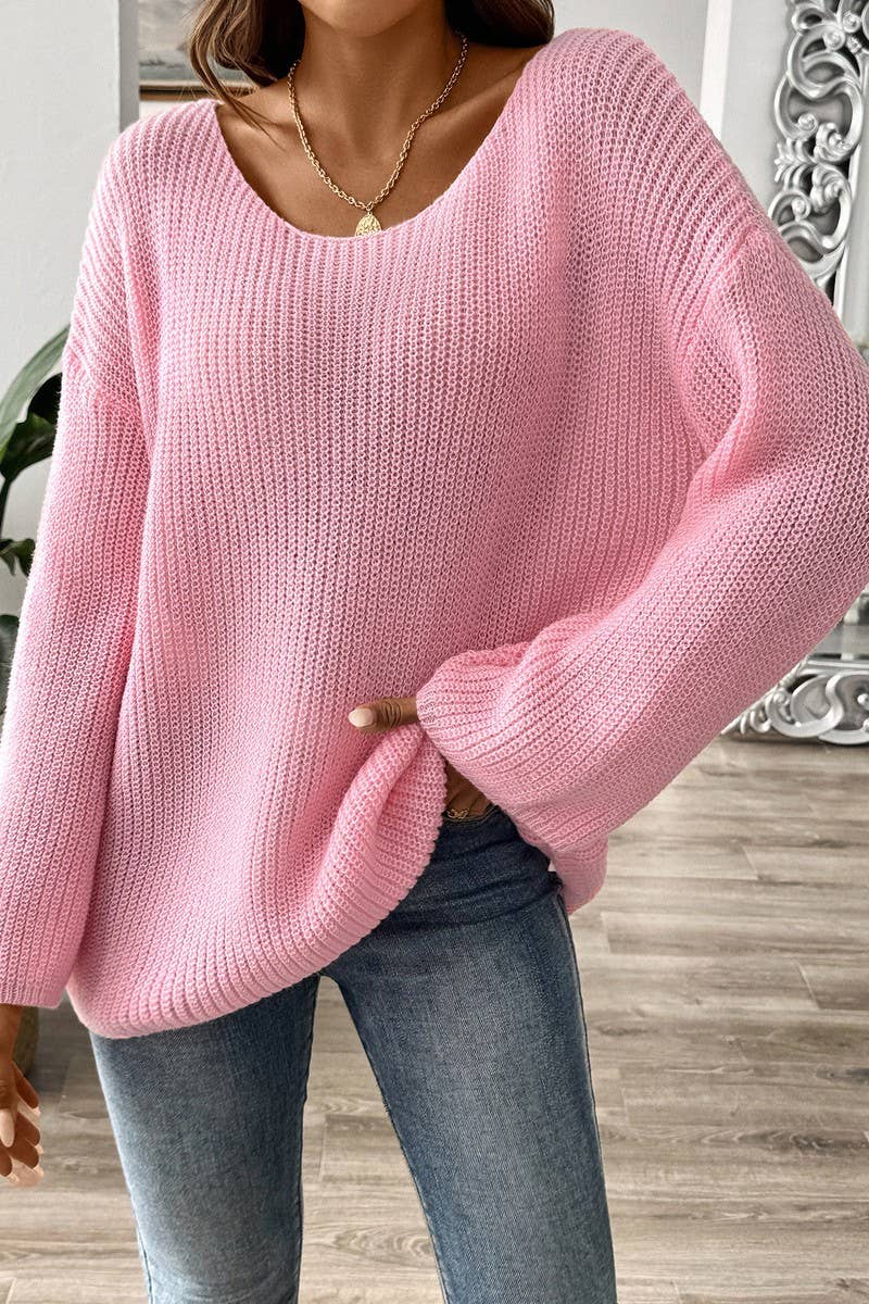 CWOSWL07325_WOMEN OFF-SHOULDER BELL SLEEVE KNIT SWEATER