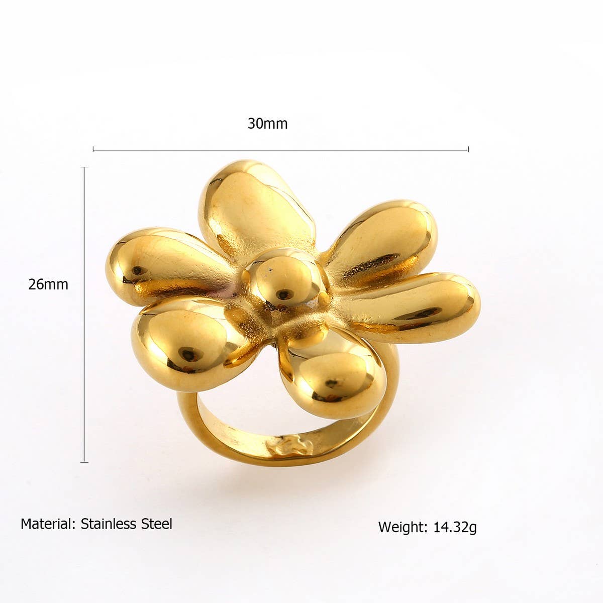 Trendy 18K Gold Plated Steel Statement Ring