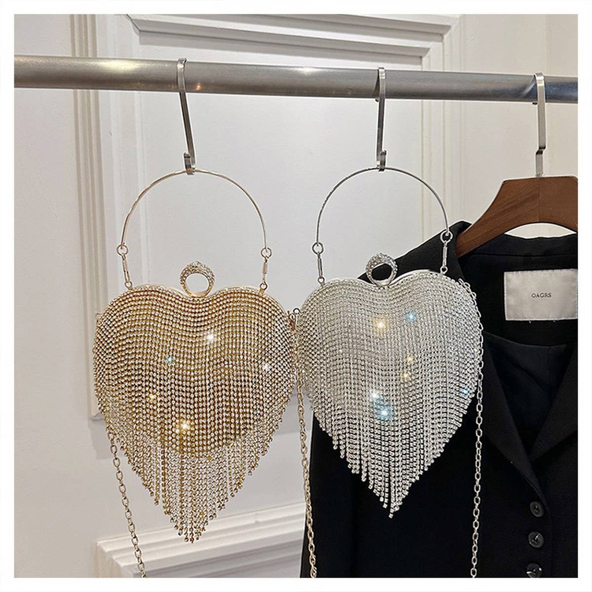 TASSEL SHINY HEART BAG DIAMOND BAG CLUTCH BAG_CWAB3250