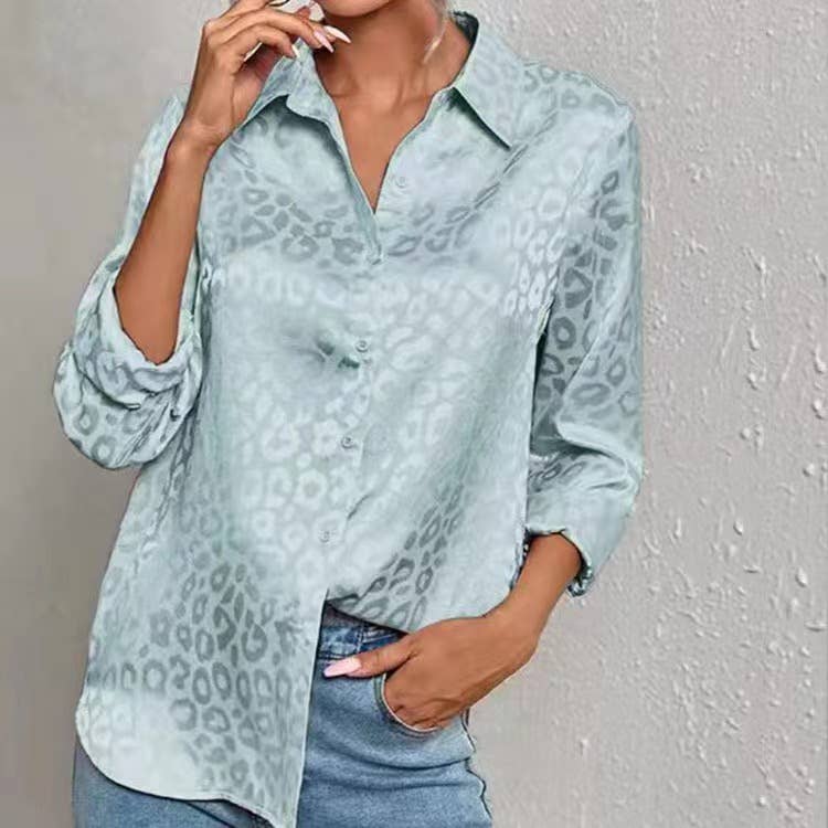 Satin long-sleeved jacquard leopard print shirt