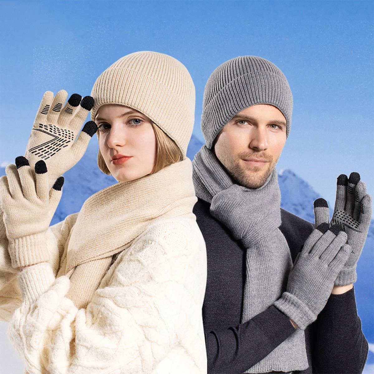 WINTER WARM OUTDOOR HAT GLOVES SCARF SET