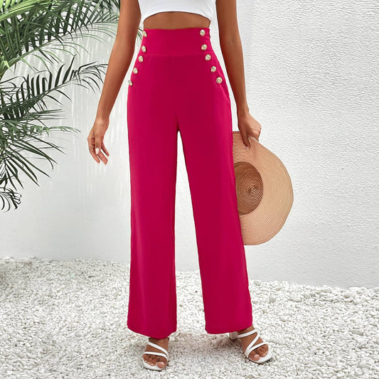 Embellished button-up wide-leg pants