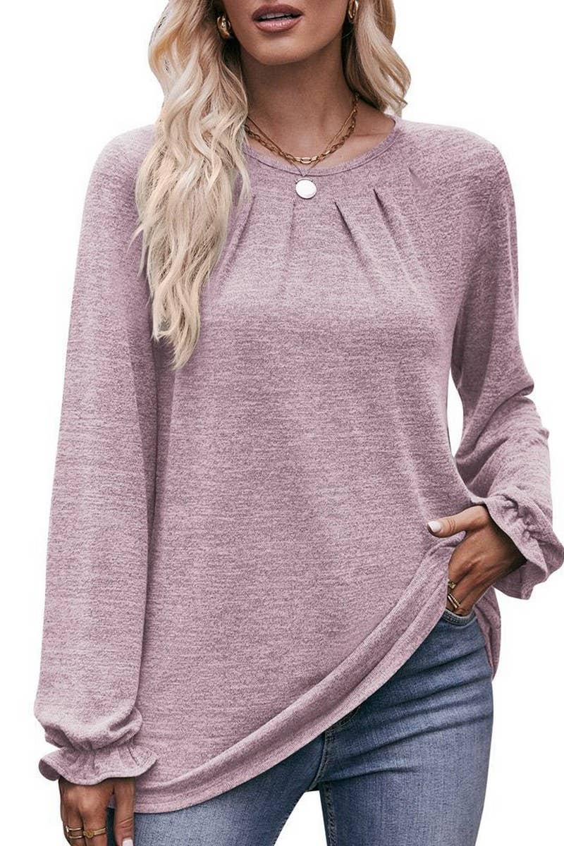 CWOSWL07635_CASUAL PLEATED CREW NECK LONG SLEEVE T SHIRT