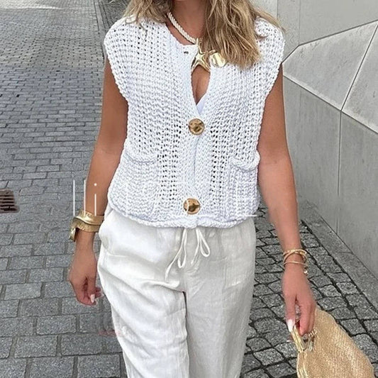 Women's Sleeveless Knit Vest with Pockets