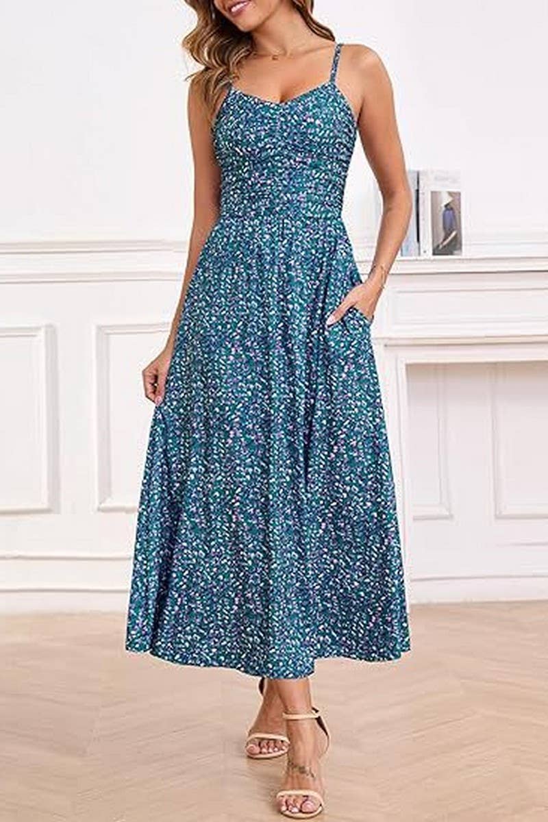 CWDHL1087_SPAGHETTI STRAP FLORAL PRINT TANK DRESS