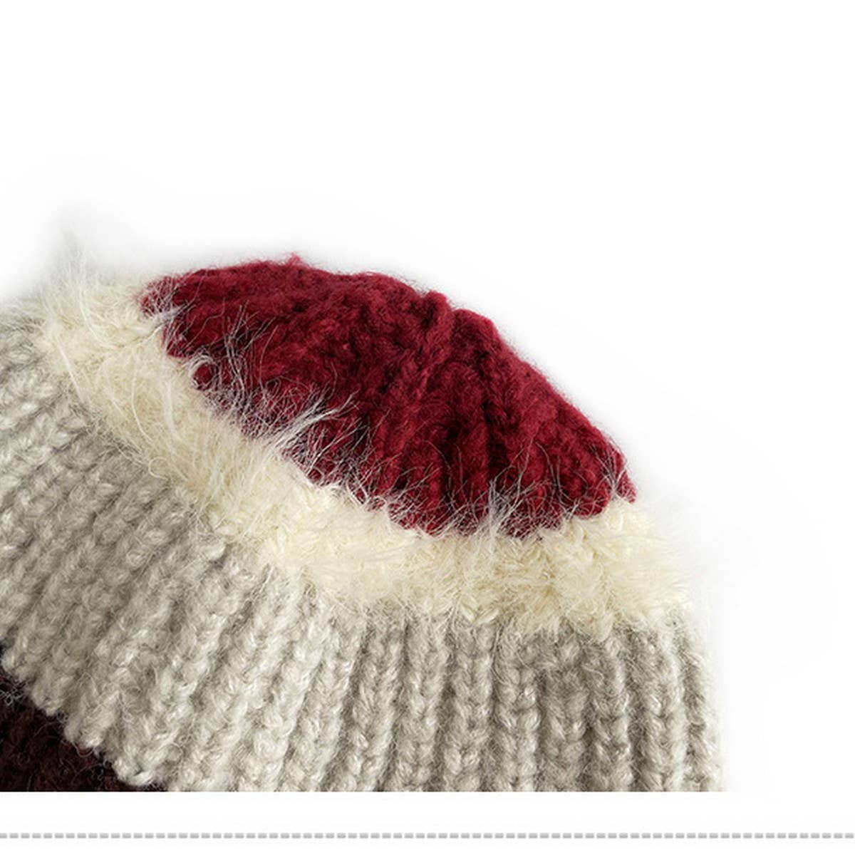 STRIPED COLORBLOCK PLUSH EDGE WOMEN'S KNITTED HAT_CWAH2062