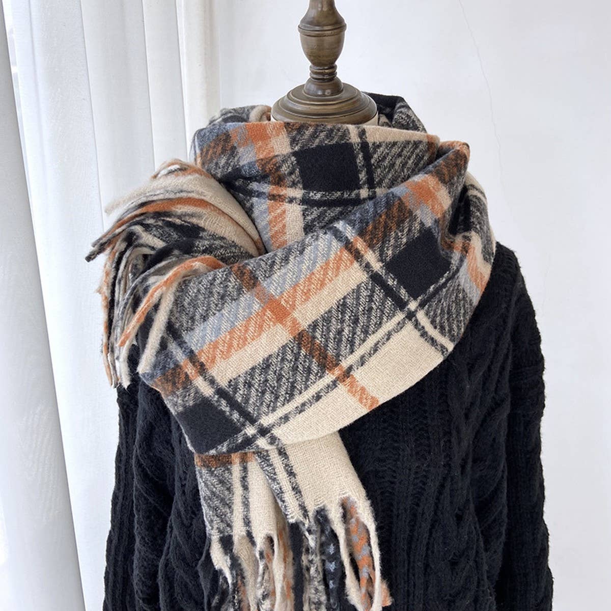 Plaid Thick Scarf ??Winter Warm Shawl with Tassels_CWASC1462