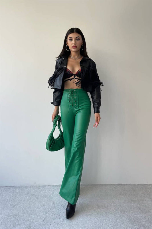 FIT HOTTIE FLARES WITH HIGH-WAISTED LEATHER PANTS