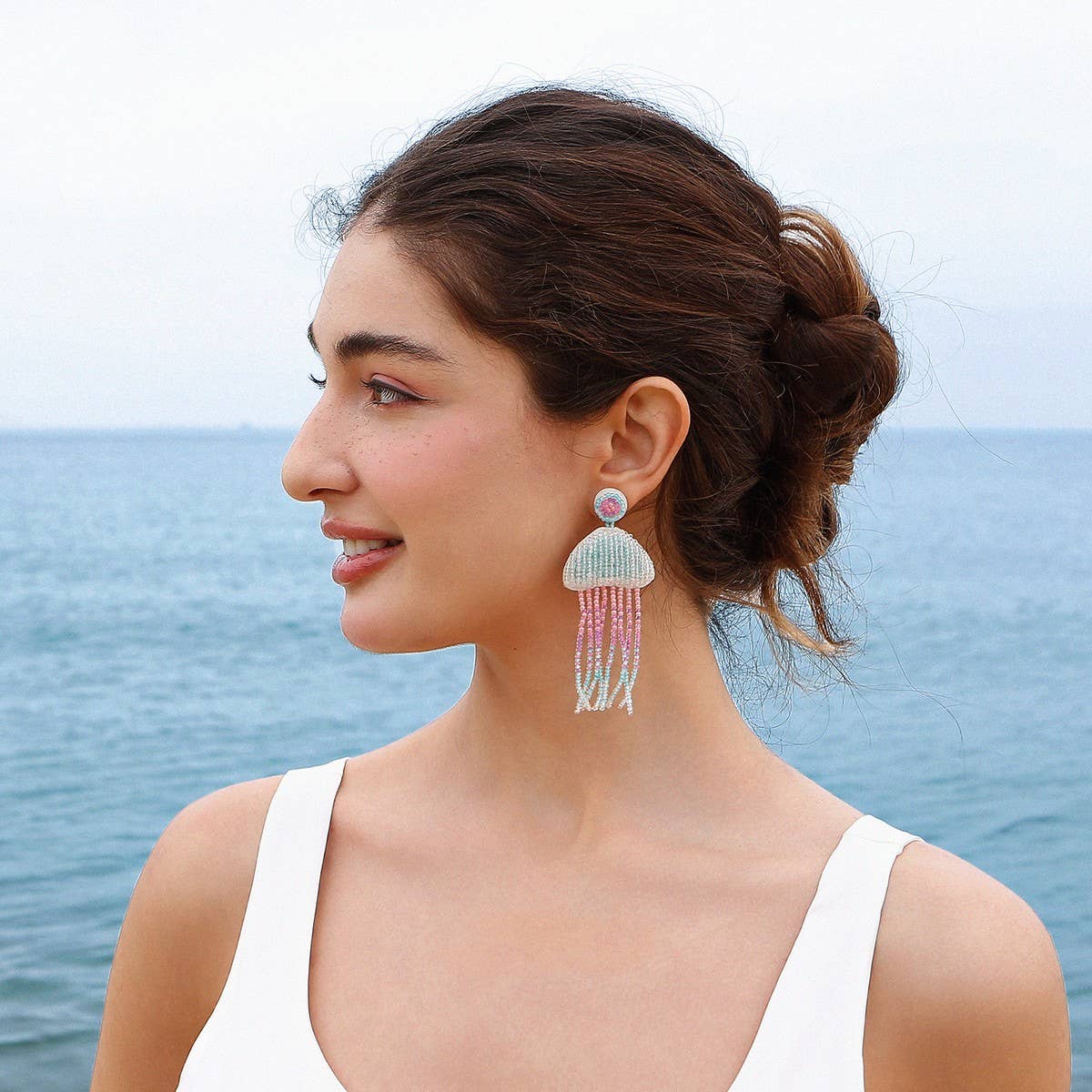 CUTE CARTOON DOLPHIN STARFISH RICE BEAD EARRINGS