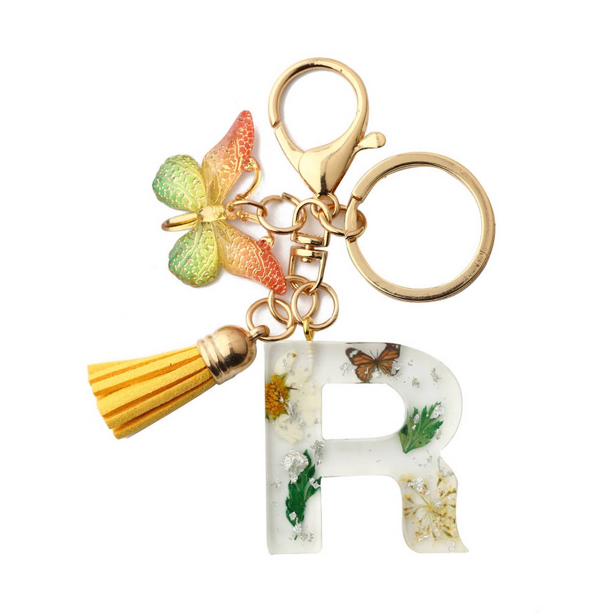 DRIED FLOWER PRINTED LETTER KEYCHAIN