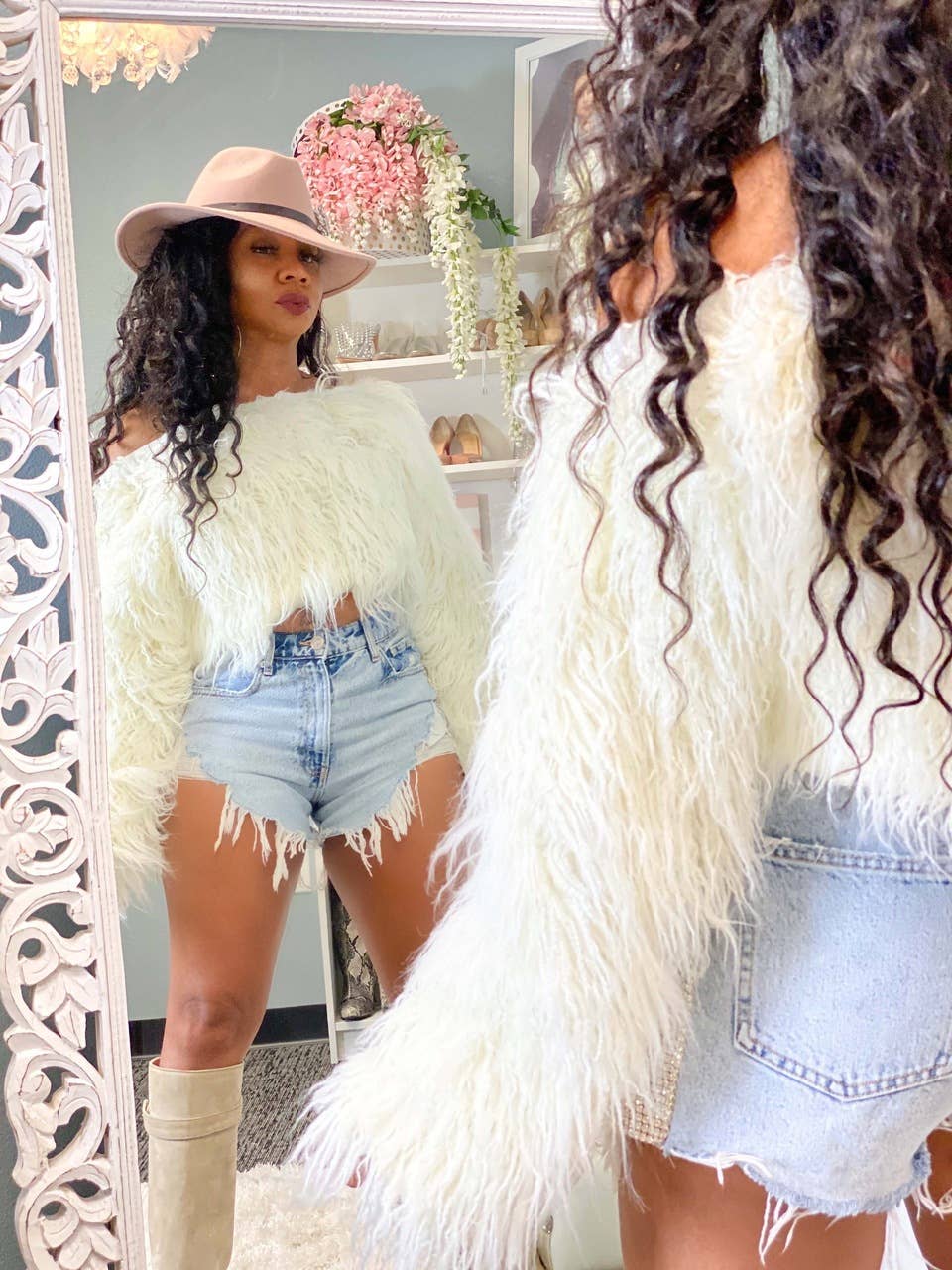 LINE SHOULDER GRADIENT ANTI-LONG HAIR SHORT FUR