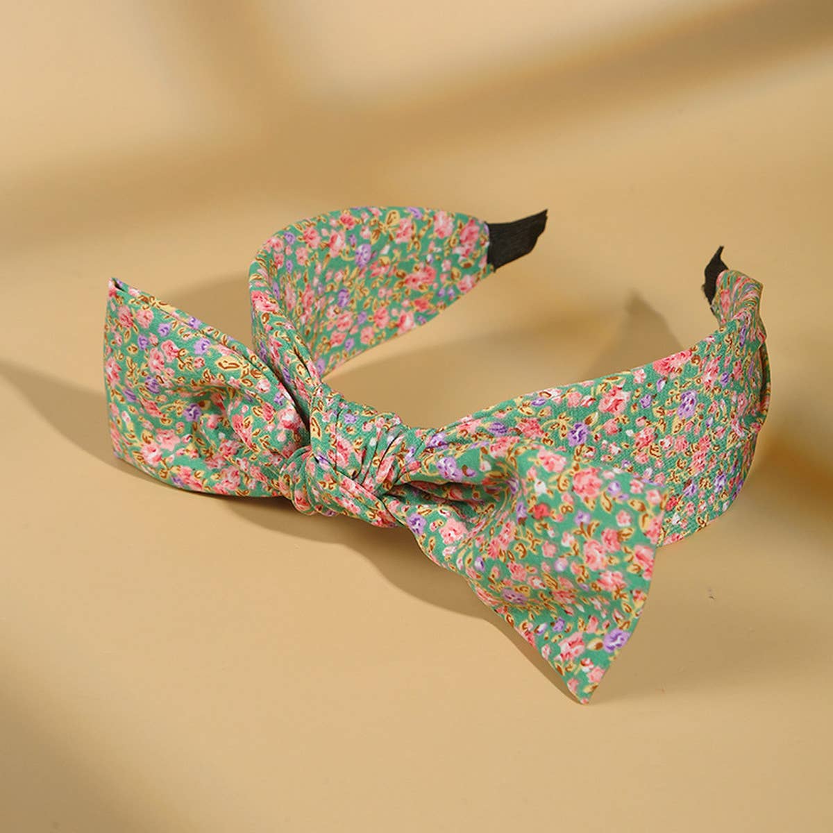 SOLID COLOR PLEATED RABBIT EARS BOW HEADBAND_CWAHA1690