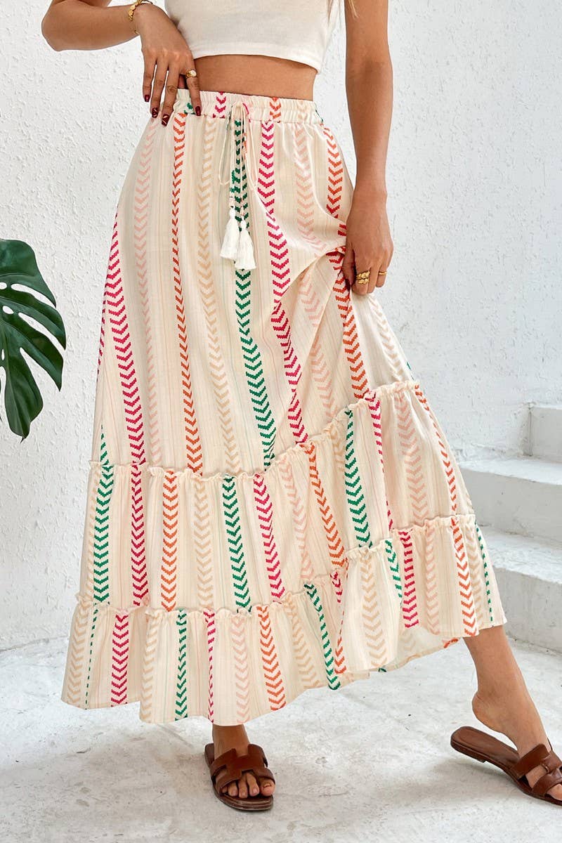 CWBLS0552_BOHO COLORBLOCK PRINTED ELASTIC MIDI SKIRT
