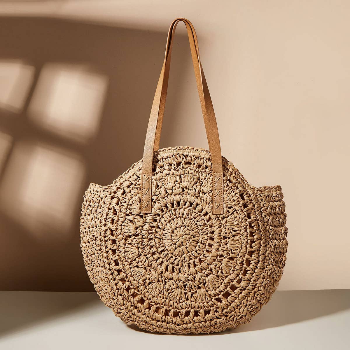 WOMEN HOLLOW FLOWER ROUND STRAW BAG_CWAB1980