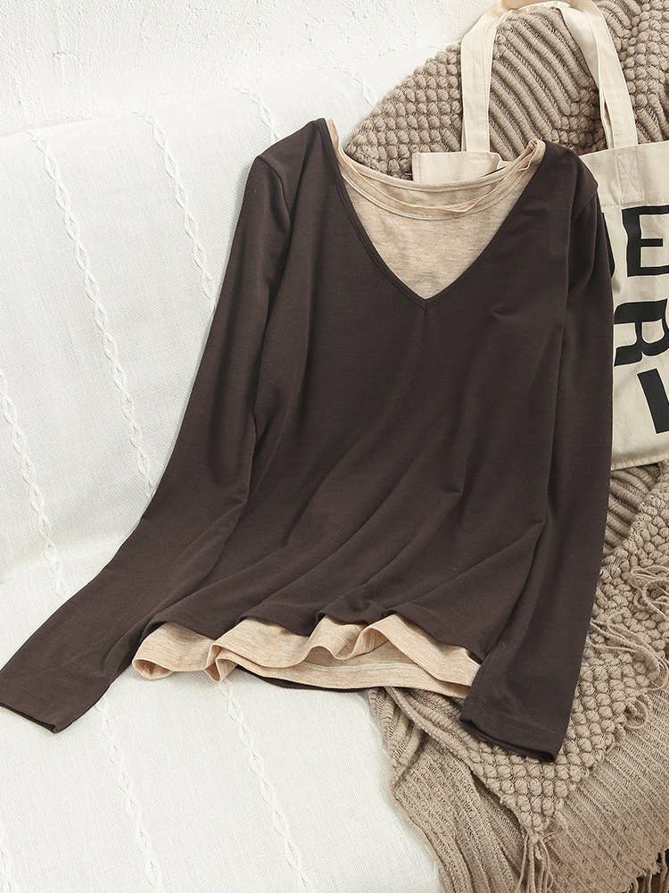 SLIMMING FAKE TWO ARTSY RETRO LONG SLEEVE SHIRTS