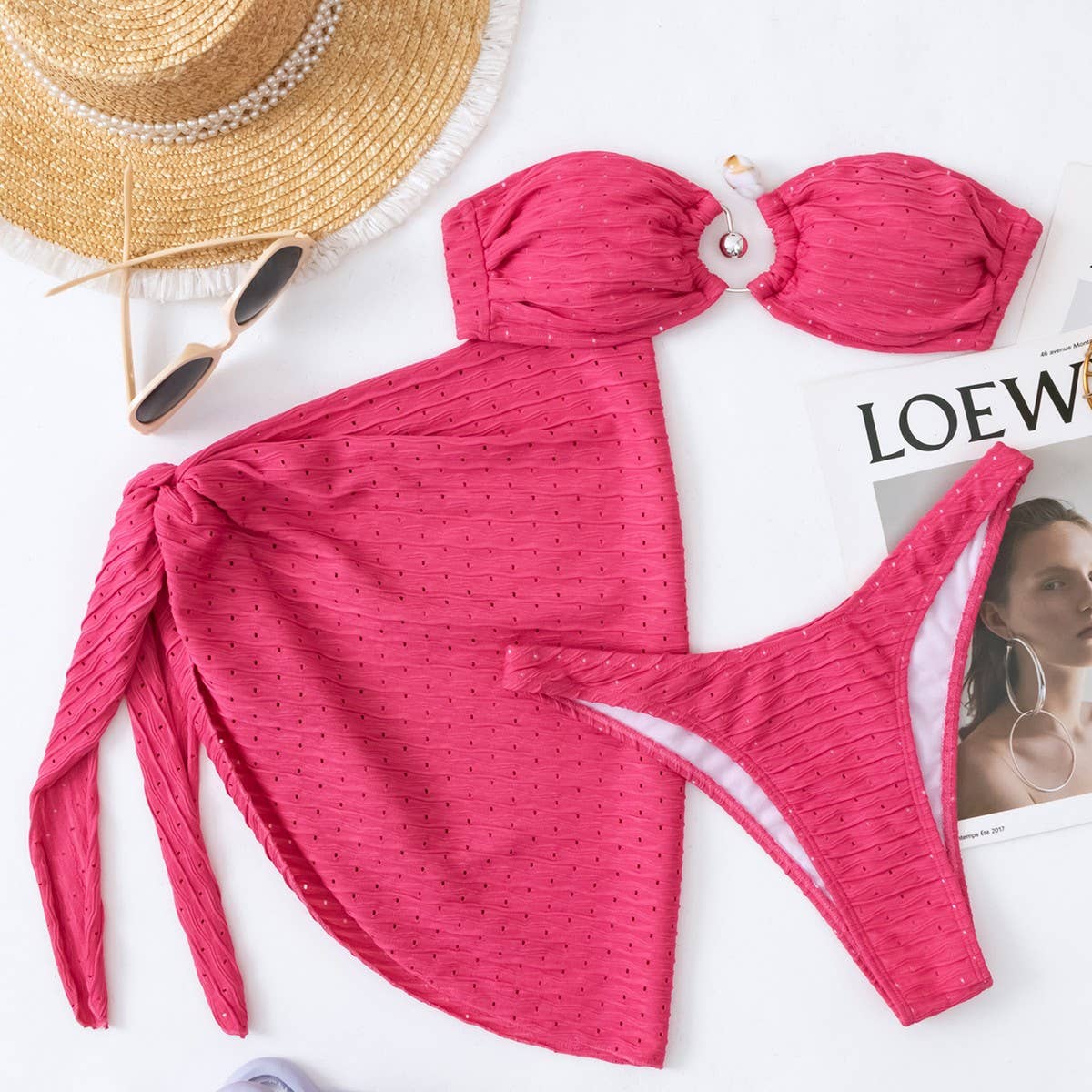 Strapless Bikini Set - 3 Piece Cover-Up Swimsuit_CWMW0719