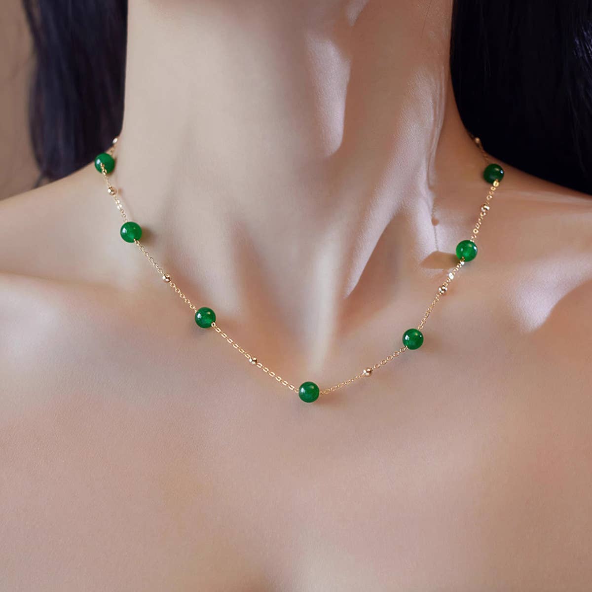 New Chinese-style green collarbone necklace