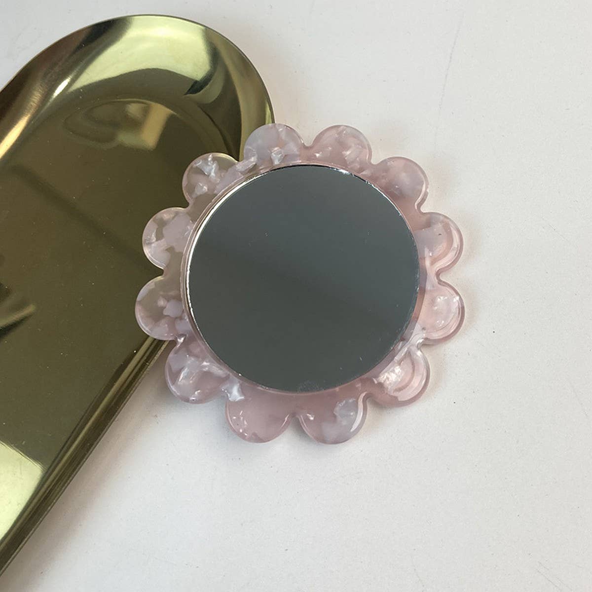 Floral Handheld Round Mirror Portable Makeup Mirror